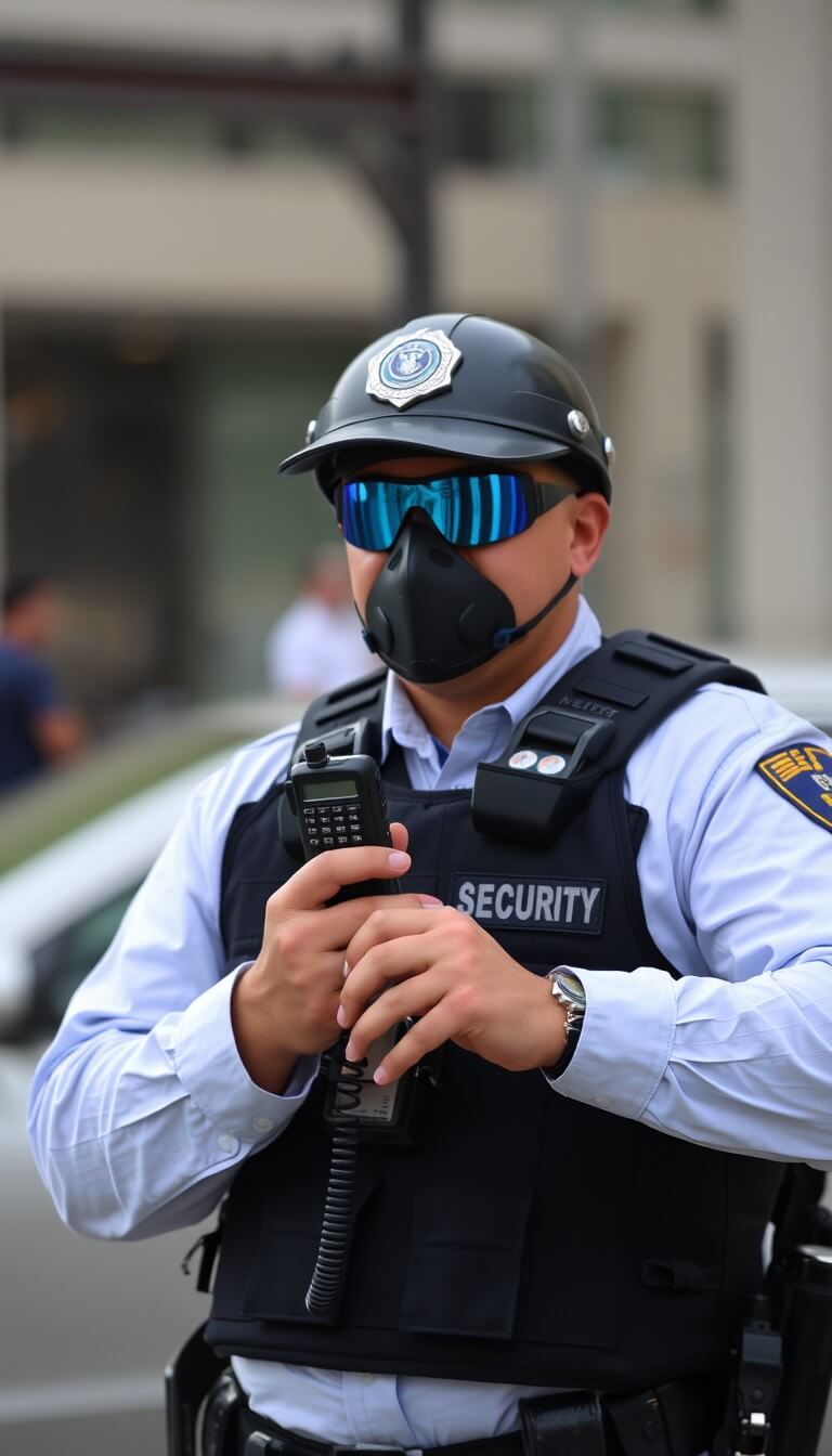 secrutiy man holding a phone